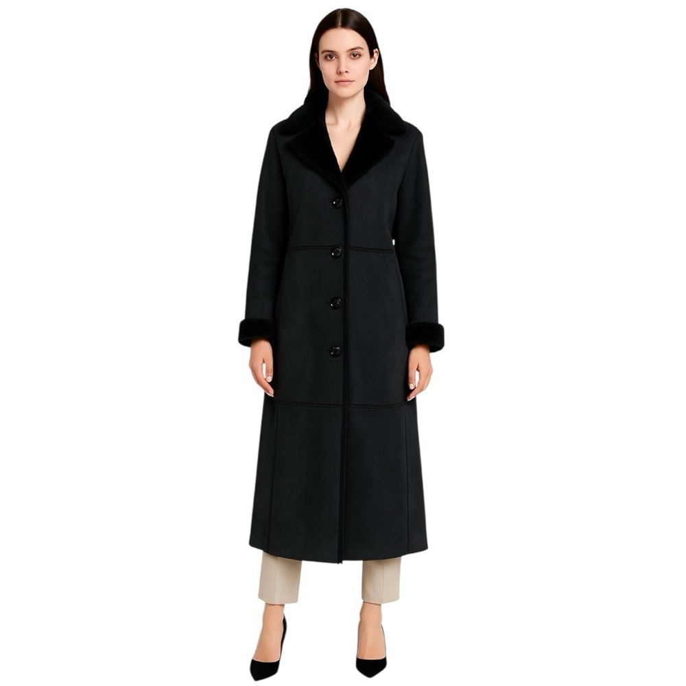 Marvin Richards Vintage Black Suede Faux Fur Long Black Winter Coat Size XL EUC